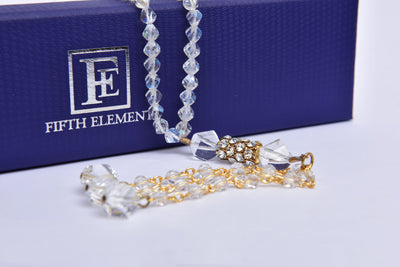 Islamic White Crystal Tasbih (Rosary) 100 Beads, Eid Ramadan Religious Gift