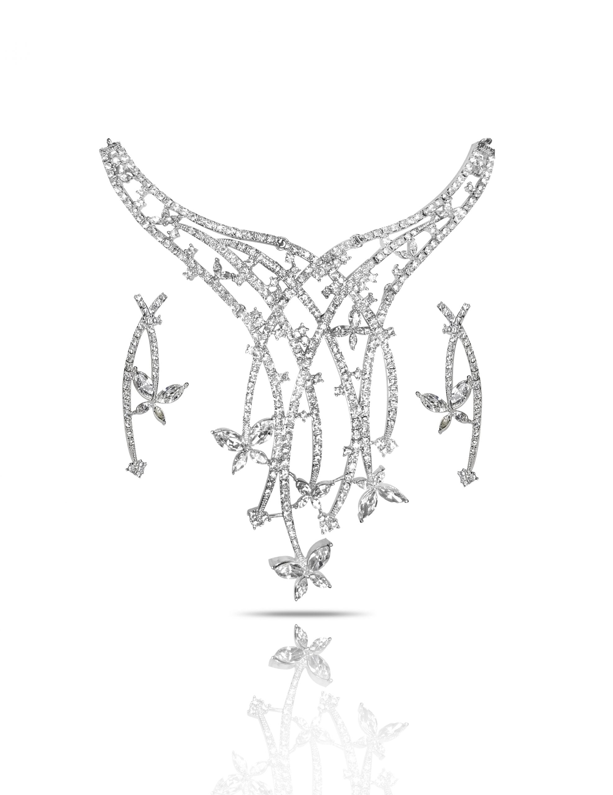 Frost Vines white gold necklace embedded with Fifth Element crystals (NK 005)