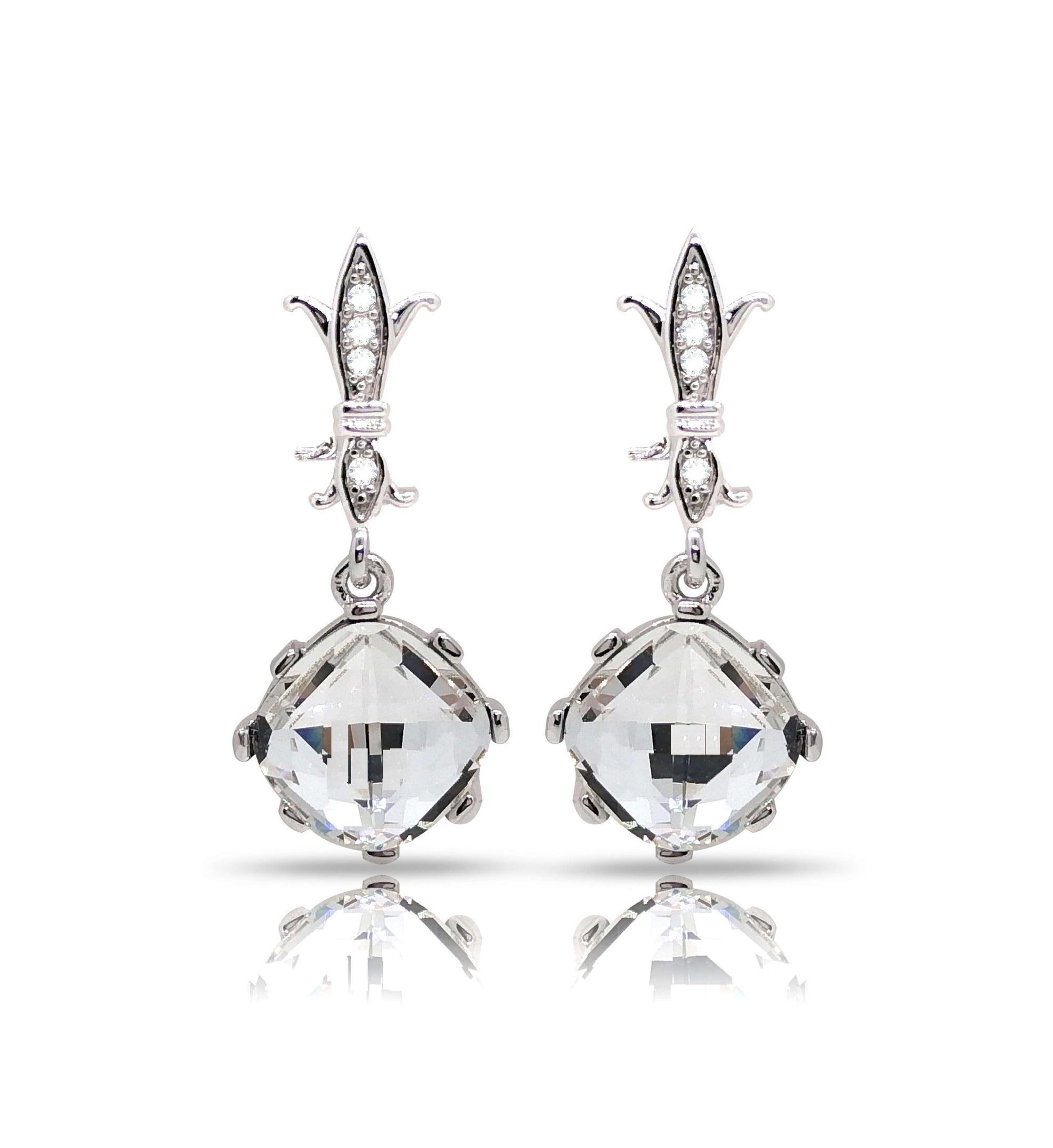 Fleur de Lobe white gold plated Earrings embedded with Fifth Element crystals (ER 024)