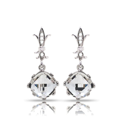 Fleur de Lobe white gold plated Earrings embedded with Fifth Element crystals (ER 024)