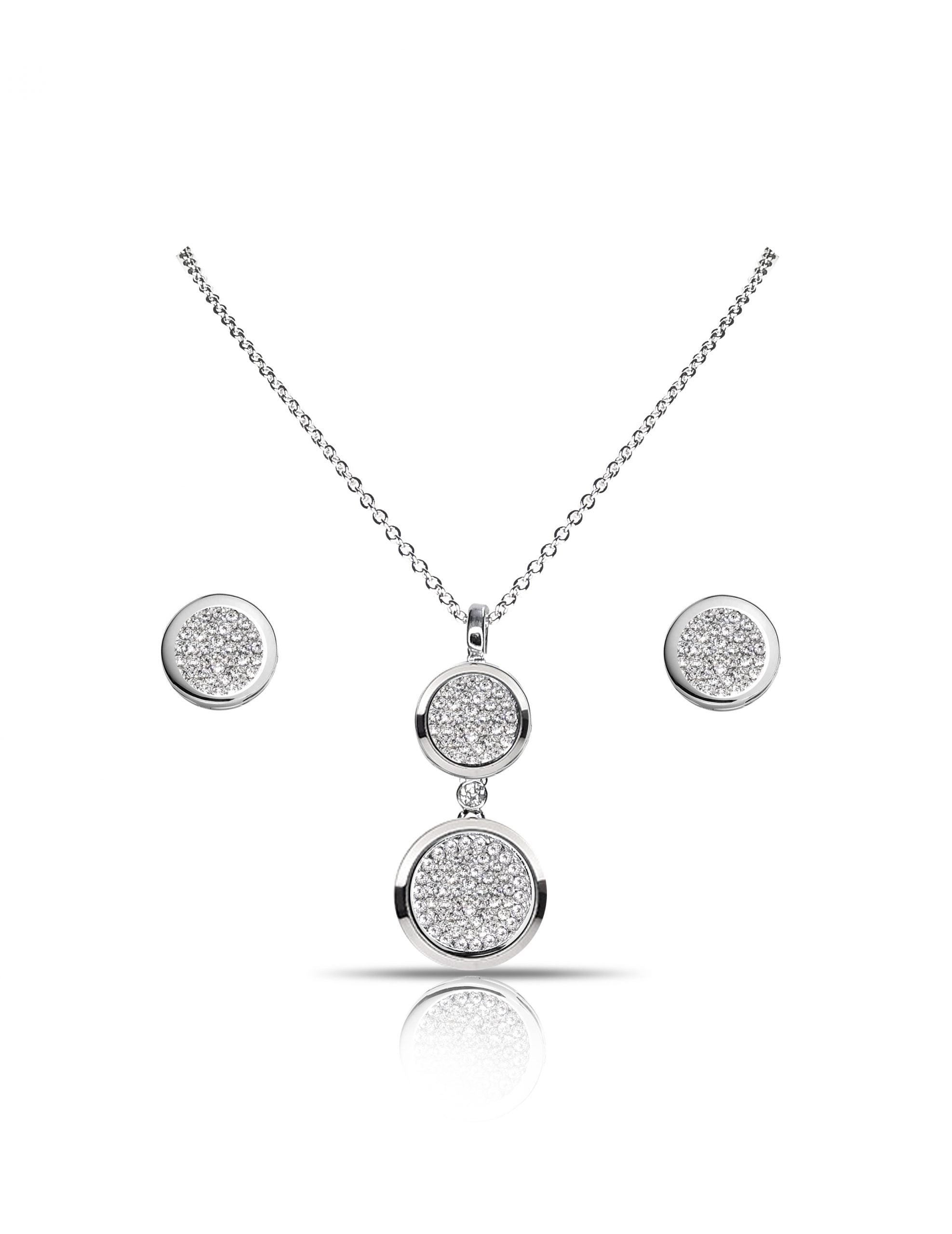 Beacons 18crt white gold plated Pendant and Earring embedded with Fifth Element crystals (LS 007)