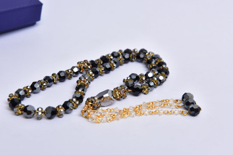 Islamic Black Tasbih (Rosary) 33 Beads with Golden Divider, Eid Ramadan