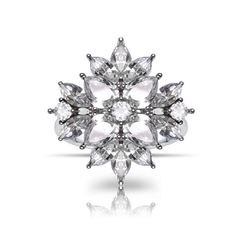 Bloom white gold plated ring embedded with Fifth Element crystals (RG 041)