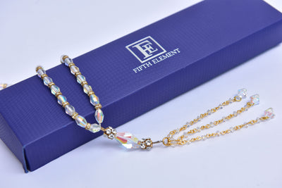 Islamic White Crystal Tasbih (Rosary) 33 Beads with Golden Divider, Eid Ramadan Religious Gift